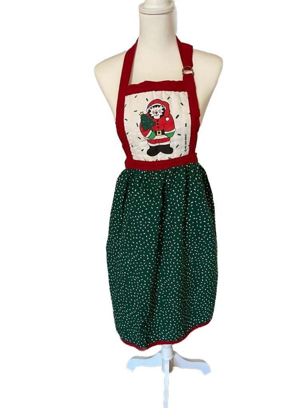 VTG 1992 Coco Dowley Christmas Apron Santa Claws Cat 100% Cotton Holiday